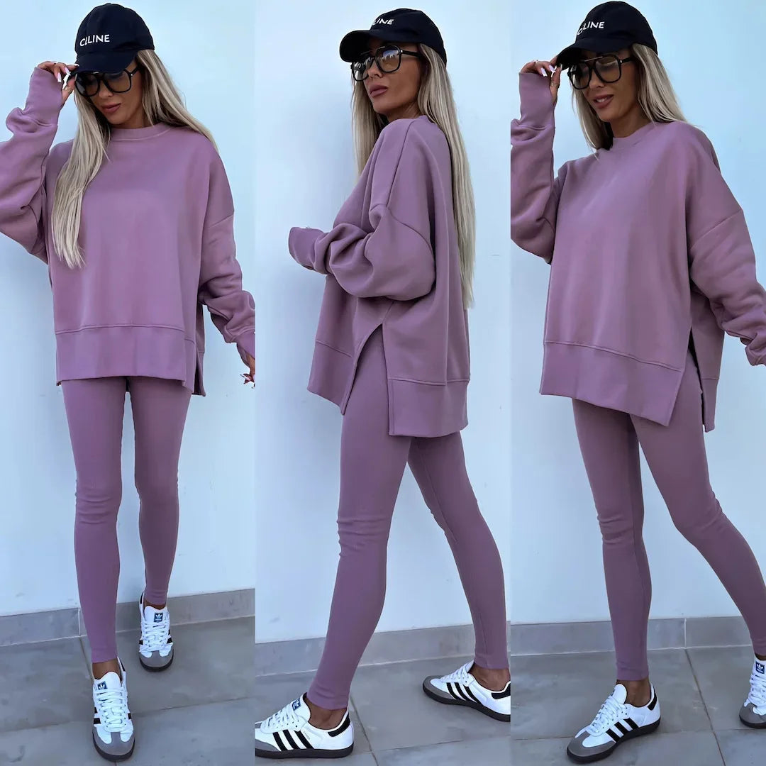Lounge Sets for Women Two Piece Travel Outfits Sweatsuits Autumn Winter Fashion 2024 Trendy Loose Oversized Tee Tight Trousers