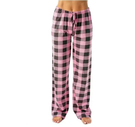 Women Red Plaid Pajama Bottoms with Pockets Drawstring Sleepwear Pants Loose Stretch Home Lounge Sleepwear Nightwear Trousers
