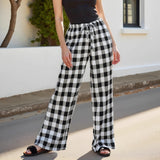Women Red Plaid Pajama Bottoms with Pockets Drawstring Sleepwear Pants Loose Stretch Home Lounge Sleepwear Nightwear Trousers