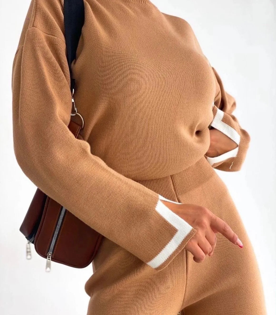 Elegant 2 Piece Loungewear Pajama Women Sets Casual Knitted Pant Sets Women Long Sleeve Knitted Two Piece Sets Women Winter 2024