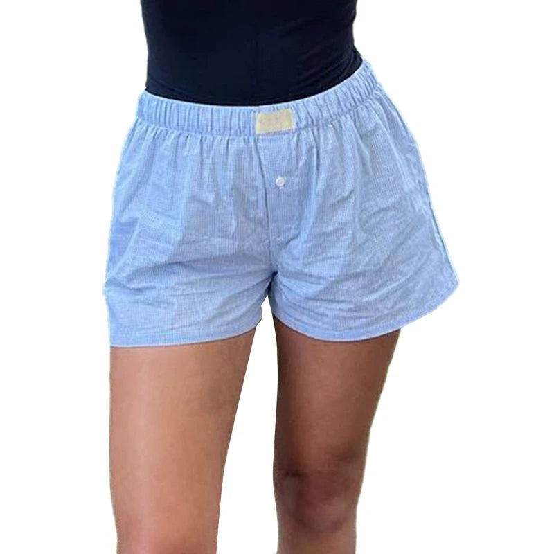 Chic Women Loose Fit Shorts 90s Vintage Striped High Waist Lounge Trousers Y2K Streetwear Summer Pajamas Bottoms Boyshorts