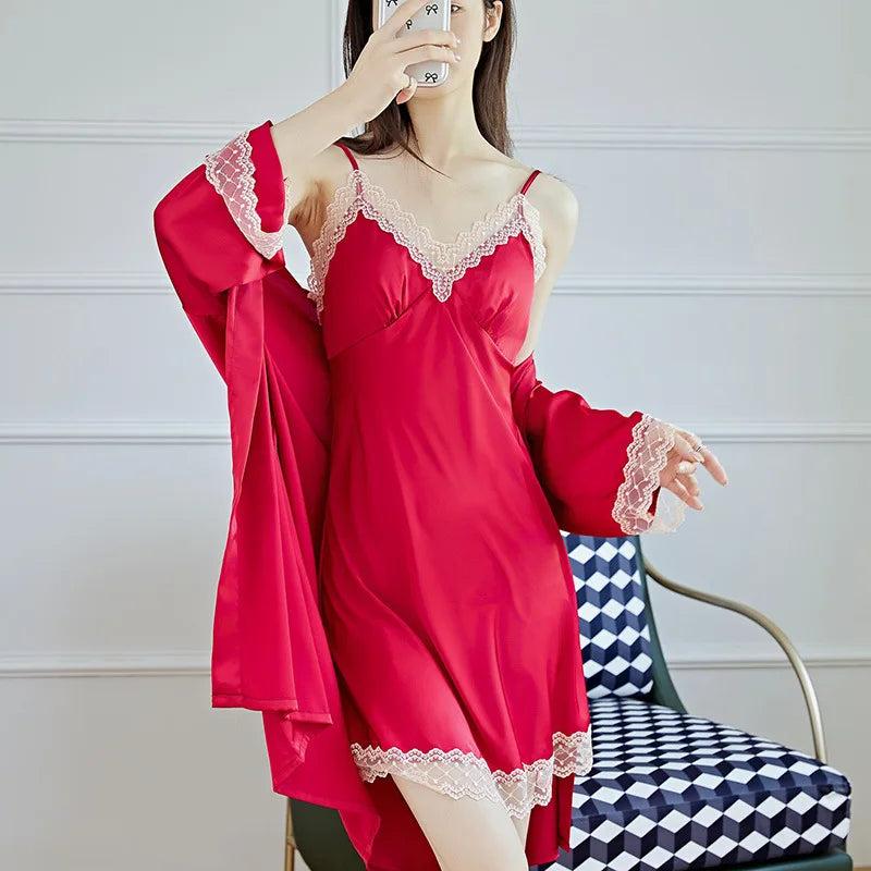 Women's Nightgown Satin Dress Sexy Slip Dress Women's Silk Robe Satin Woman Nightie Home Suit for Women