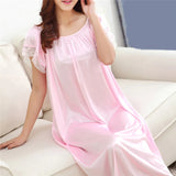 Women Night Gowns Sleepwear Lace Patchwork Nightwear Long Sleeping Dress Casual Ladies Home Dressing