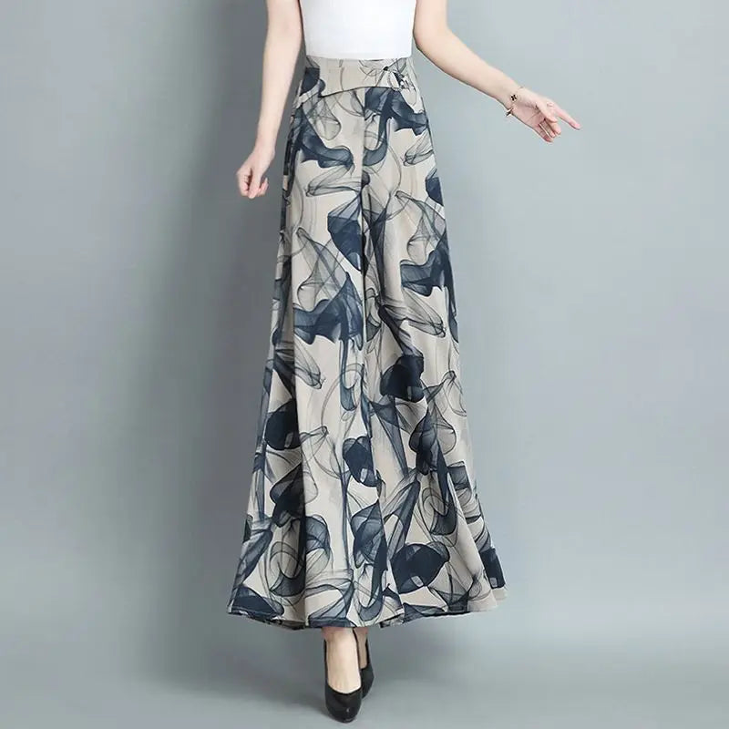 Skirts and Pants for Women Nine-point Wide-leg Pants for Summer Thin New High-waist Loose Drooping Nine-point Large Swing Pants