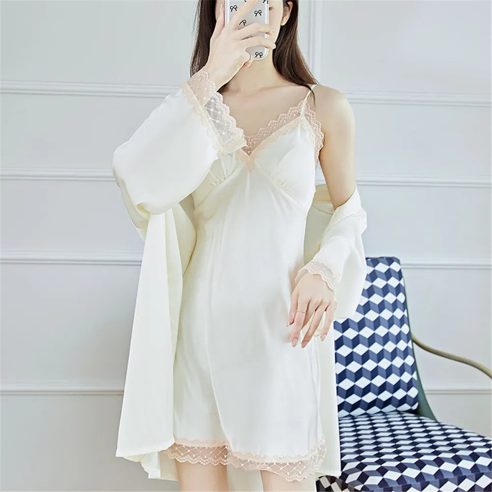 Women's Nightgown Satin Dress Sexy Slip Dress Women's Silk Robe Satin Woman Nightie Home Suit for Women