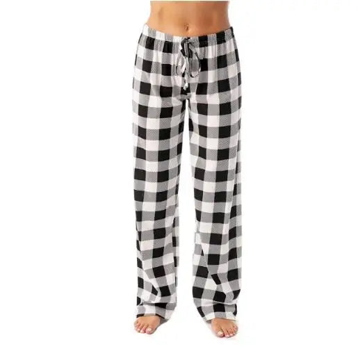 Women Red Plaid Pajama Bottoms with Pockets Drawstring Sleepwear Pants Loose Stretch Home Lounge Sleepwear Nightwear Trousers