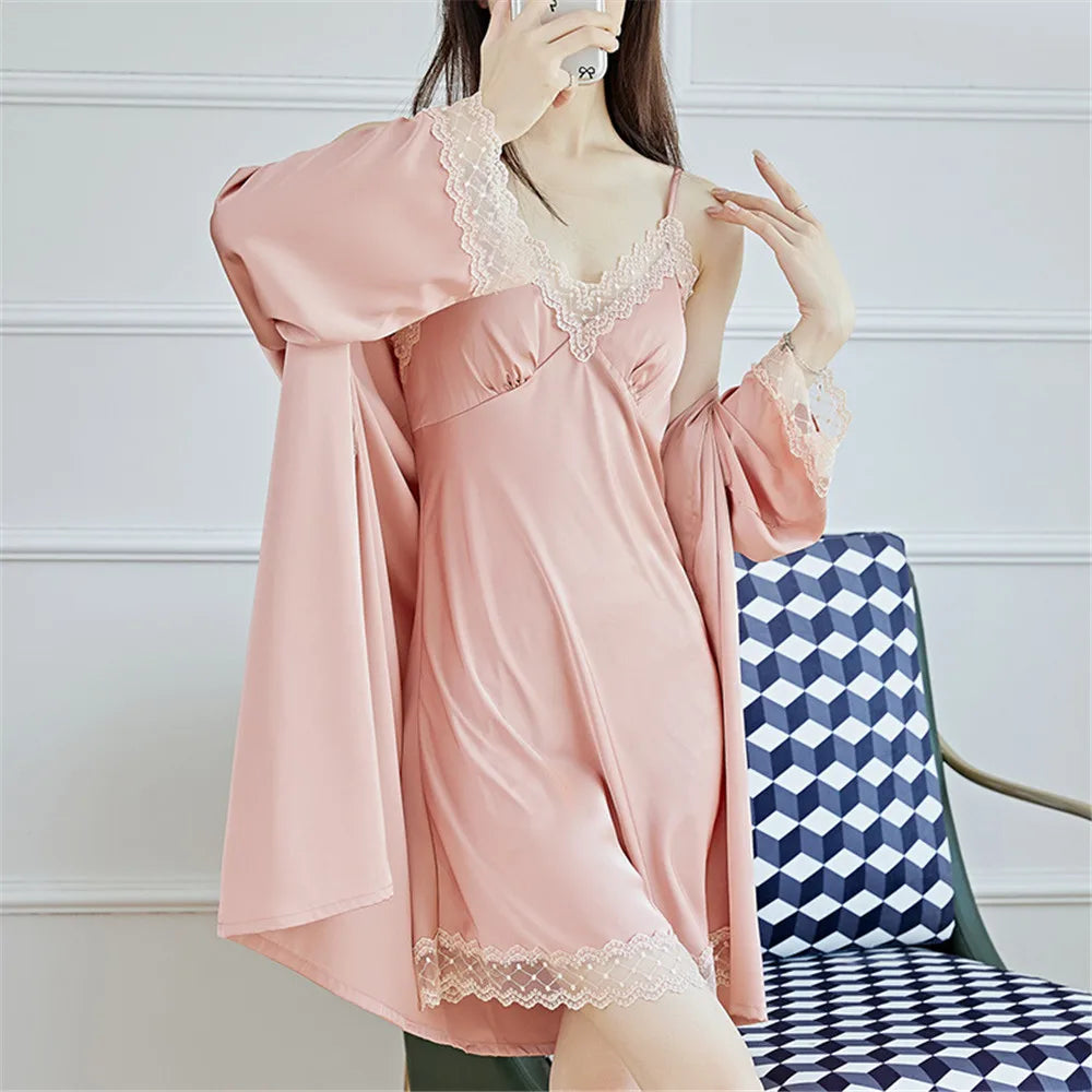 Women's Nightgown Satin Dress Sexy Slip Dress Women's Silk Robe Satin Woman Nightie Home Suit for Women