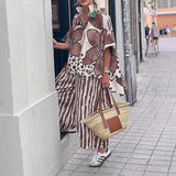2 Piece Sets Women Summer Print Loungewear Long Pants Sets 2025 Vintage Short Sleeve Shirt Loose Pants Suits Matching Set Outfit