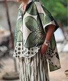 2 Piece Sets Women Summer Print Loungewear Long Pants Sets 2025 Vintage Short Sleeve Shirt Loose Pants Suits Matching Set Outfit