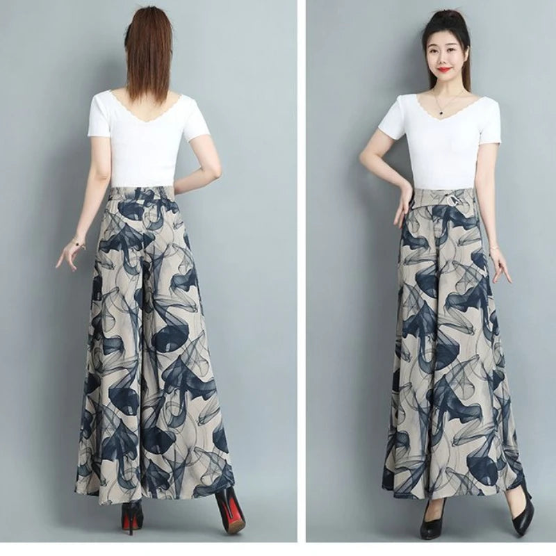 Skirts and Pants for Women Nine-point Wide-leg Pants for Summer Thin New High-waist Loose Drooping Nine-point Large Swing Pants