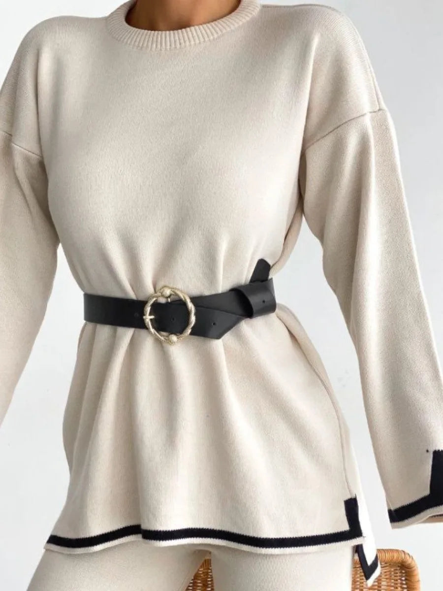 Elegant 2 Piece Loungewear Pajama Women Sets Casual Knitted Pant Sets Women Long Sleeve Knitted Two Piece Sets Women Winter 2024