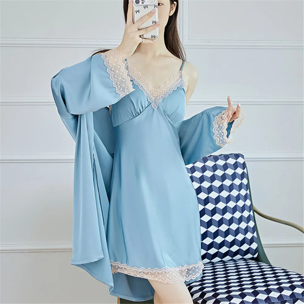 Women's Nightgown Satin Dress Sexy Slip Dress Women's Silk Robe Satin Woman Nightie Home Suit for Women