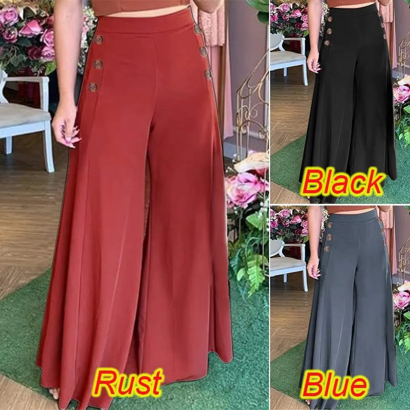 Women Pants Spring 2024 New Elegant Fashion Versatile New Female's Button Elastic High Waist Wide Leg Trousers Streetwear