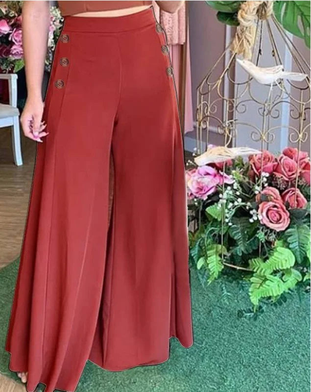 Women Pants Spring 2024 New Elegant Fashion Versatile New Female's Button Elastic High Waist Wide Leg Trousers Streetwear