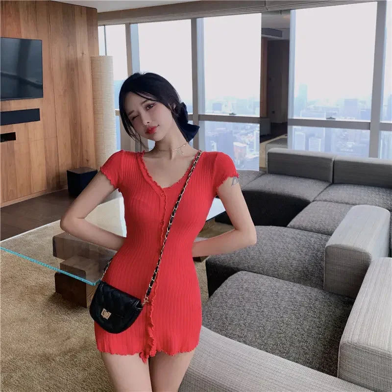 Woman Dress Night Club Dresses for Women 2024 Tight Clothes Mini Bodycon Short Red One-piece Sensual Sexy Xxl Summer Hot Cotton