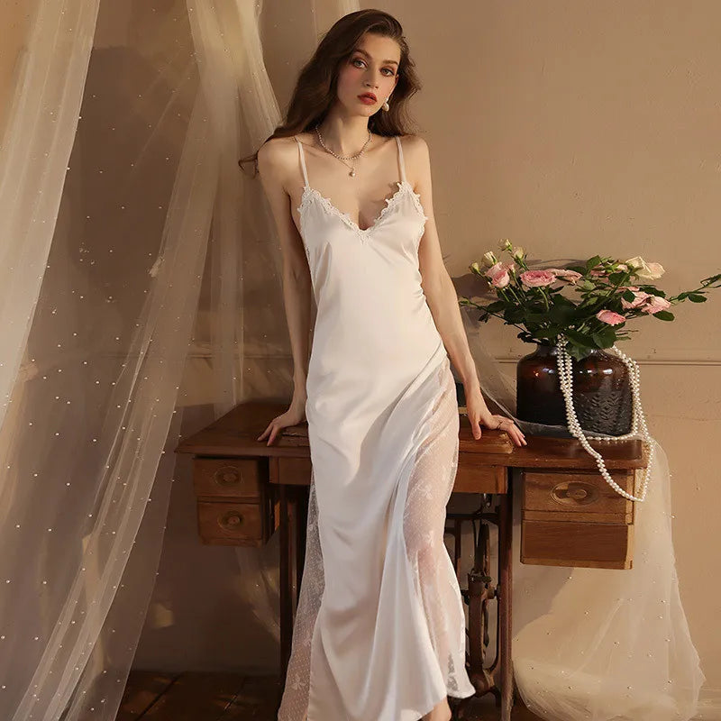 Night Gown For Women Nightie New Sexy Backless Long Nightdress Thin Silk Lace Summer Nightgowns Ladies Sleepwear Pajama Dress