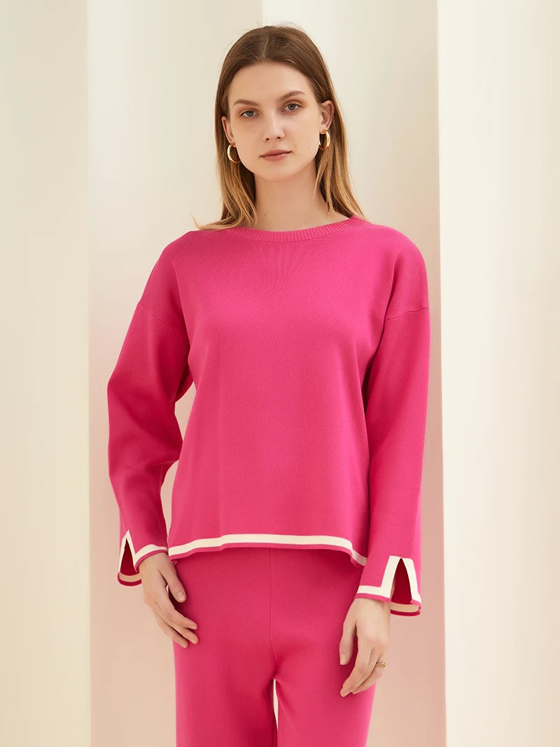 Elegant 2 Piece Loungewear Pajama Women Sets Casual Knitted Pant Sets Women Long Sleeve Knitted Two Piece Sets Women Winter 2024