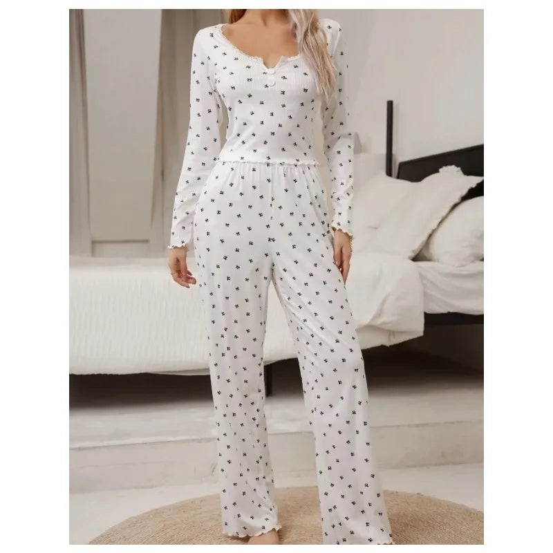 Night Wear Woman Sexy Lace Lace Trimmed Pajama Trousers Set Stylish Sexy Print Large Pajamas Two-Piece Set Night Lingeries Fancy