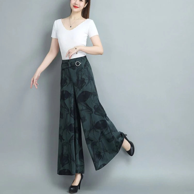 Skirts and Pants for Women Nine-point Wide-leg Pants for Summer Thin New High-waist Loose Drooping Nine-point Large Swing Pants