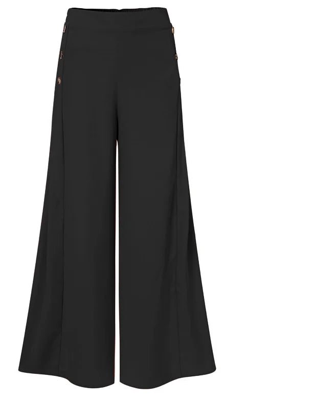 Women Pants Spring 2024 New Elegant Fashion Versatile New Female's Button Elastic High Waist Wide Leg Trousers Streetwear