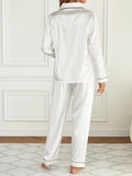 2Pcs Solid Pajama Set Lapel Long Sleeve Loose Trousers Comfortable Casual Home Wear Button Up Tops Sleepwear Loungewear