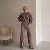 Elegant Loungewear Knitted 2 Piece Set Knit Pants and Sweater Suit Women Casual Winter Knitted Two Piece Sets Women 2024
