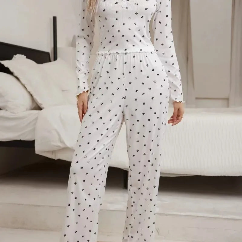 Night Wear Woman Sexy Lace Lace Trimmed Pajama Trousers Set Stylish Sexy Print Large Pajamas Two-Piece Set Night Lingeries Fancy