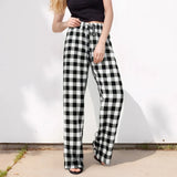 Women Red Plaid Pajama Bottoms with Pockets Drawstring Sleepwear Pants Loose Stretch Home Lounge Sleepwear Nightwear Trousers