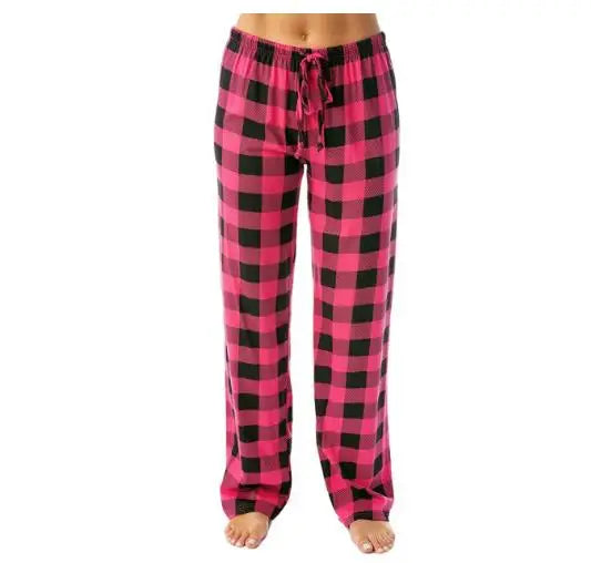 Women Red Plaid Pajama Bottoms with Pockets Drawstring Sleepwear Pants Loose Stretch Home Lounge Sleepwear Nightwear Trousers
