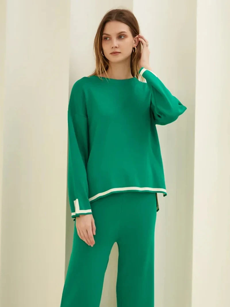 Elegant 2 Piece Loungewear Pajama Women Sets Casual Knitted Pant Sets Women Long Sleeve Knitted Two Piece Sets Women Winter 2024