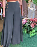 Women Pants Spring 2024 New Elegant Fashion Versatile New Female's Button Elastic High Waist Wide Leg Trousers Streetwear