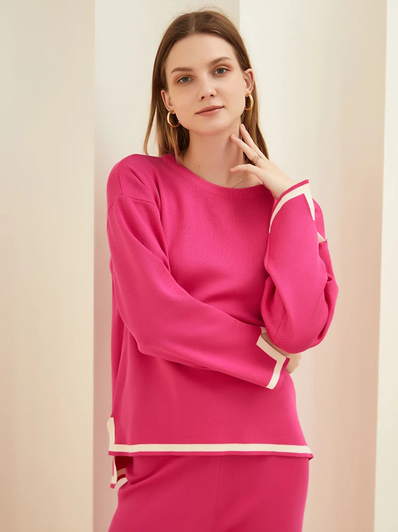 Elegant 2 Piece Loungewear Pajama Women Sets Casual Knitted Pant Sets Women Long Sleeve Knitted Two Piece Sets Women Winter 2024