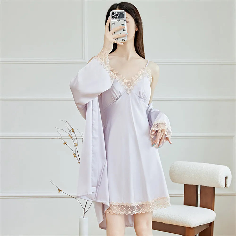 Women's Nightgown Satin Dress Sexy Slip Dress Women's Silk Robe Satin Woman Nightie Home Suit for Women