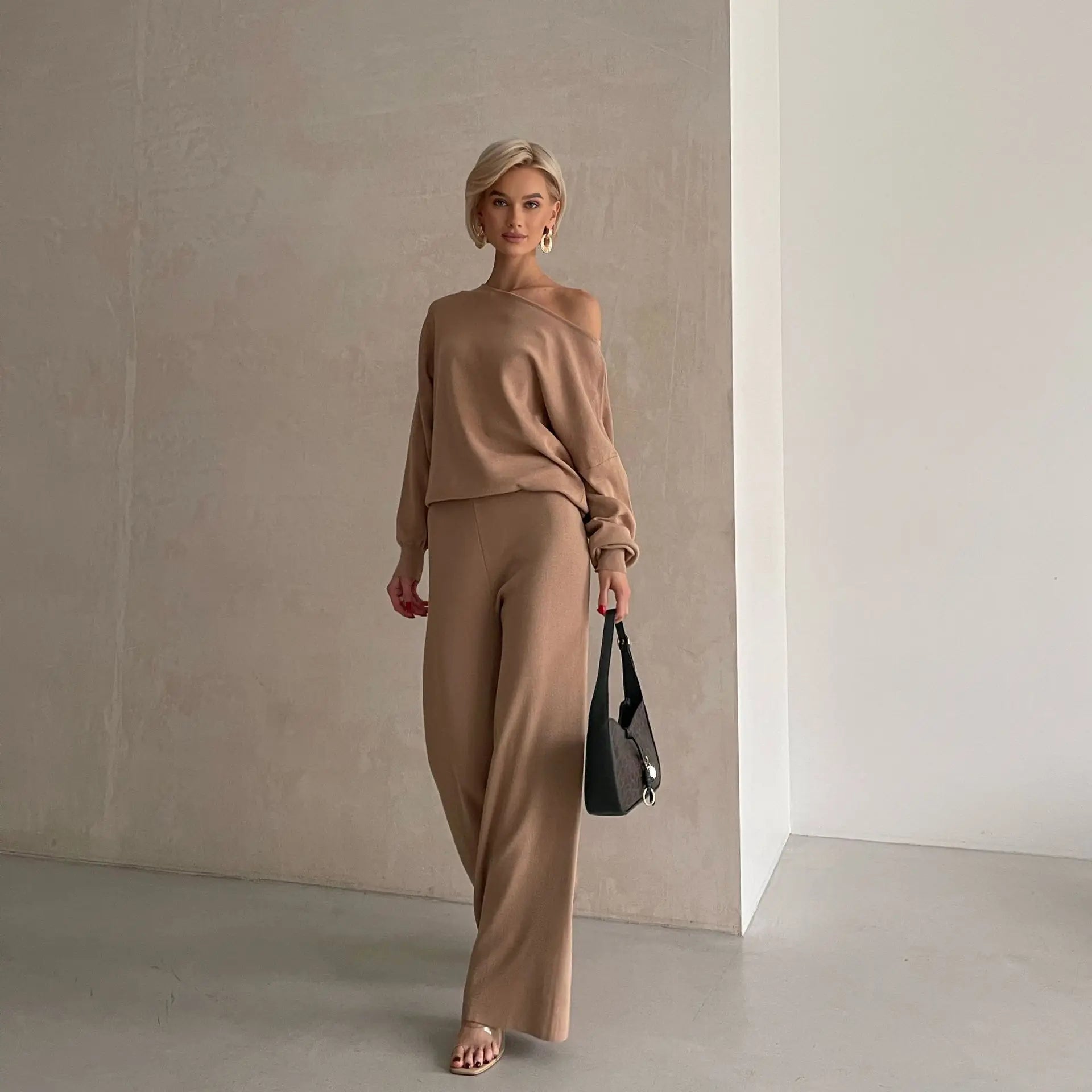 Elegant Loungewear Knitted 2 Piece Set Knit Pants and Sweater Suit Women Casual Winter Knitted Two Piece Sets Women 2024