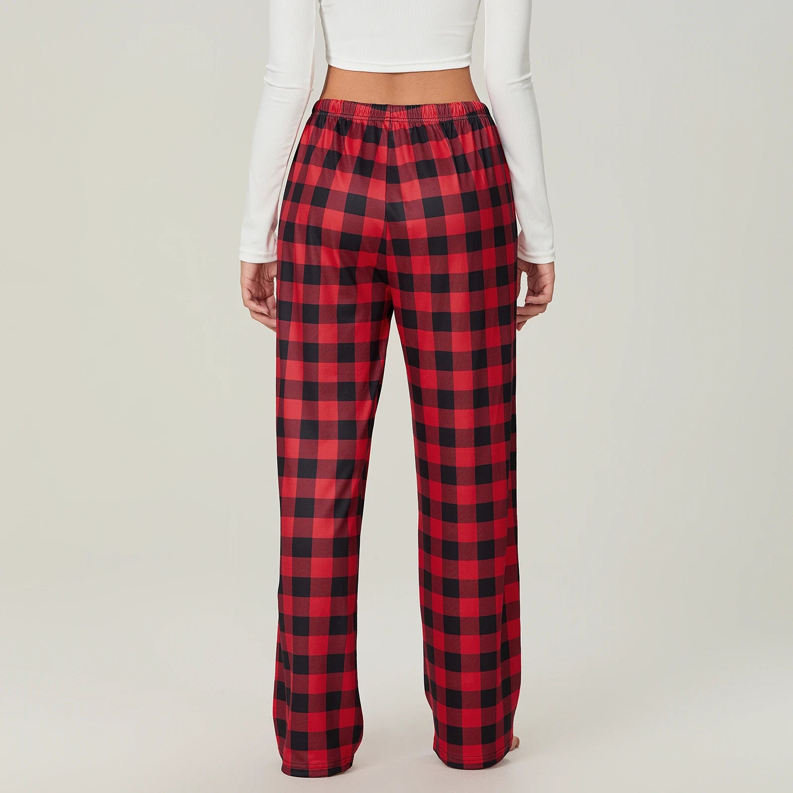 Women Red Plaid Pajama Bottoms with Pockets Drawstring Sleepwear Pants Loose Stretch Home Lounge Sleepwear Nightwear Trousers